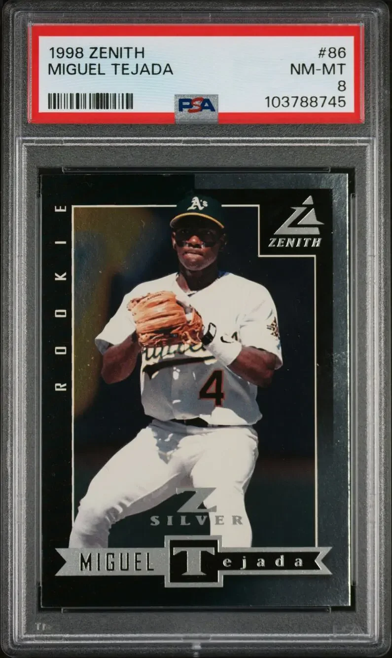 1998 Zenith Z-Silver #86 Miguel Tejada RC Rookie PSA 8 Oakland Athletics - Pop 1